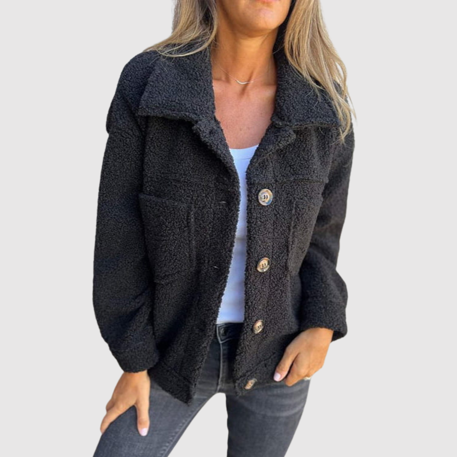 Jelena - Teddy bunda pro ženy s kapsami a knoflíky