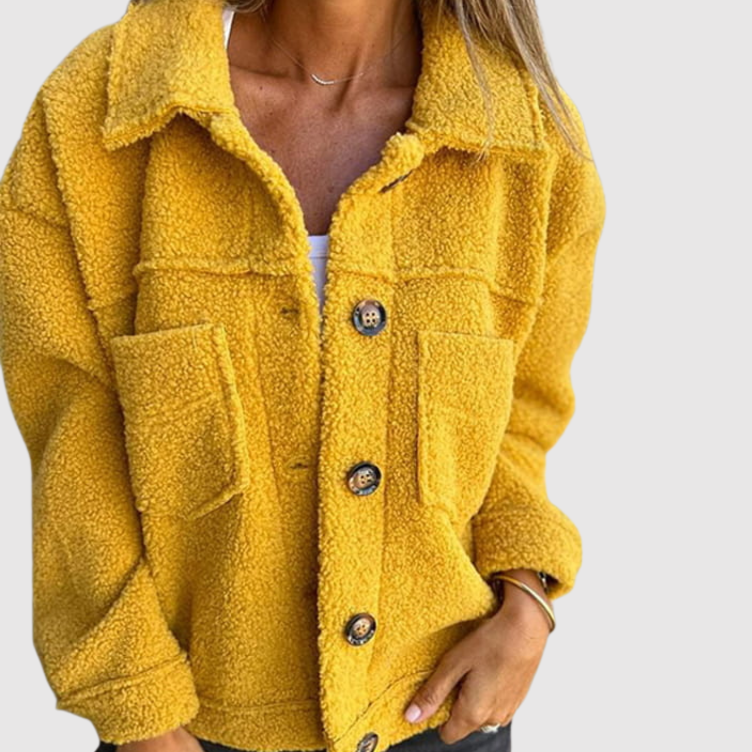 Jelena - Teddy bunda pro ženy s kapsami a knoflíky