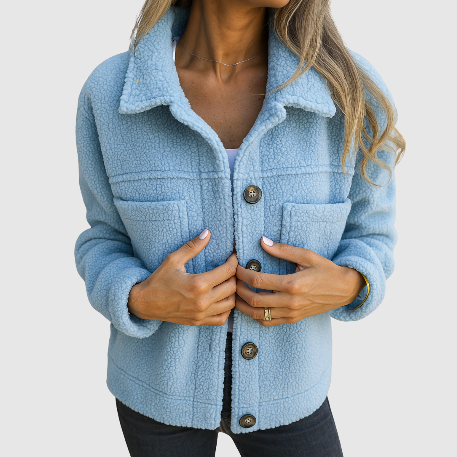 Jelena - Teddy bunda pro ženy s kapsami a knoflíky