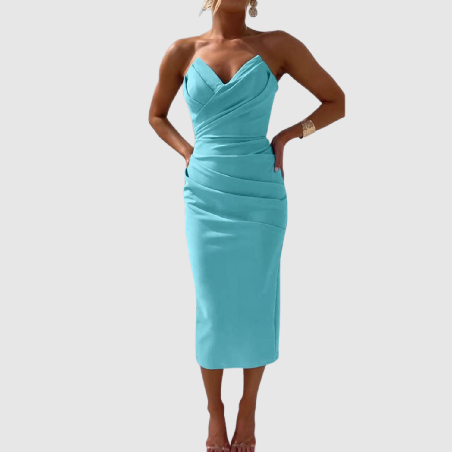 Eliška – Midi šaty s V-výstřihem a drapériemi