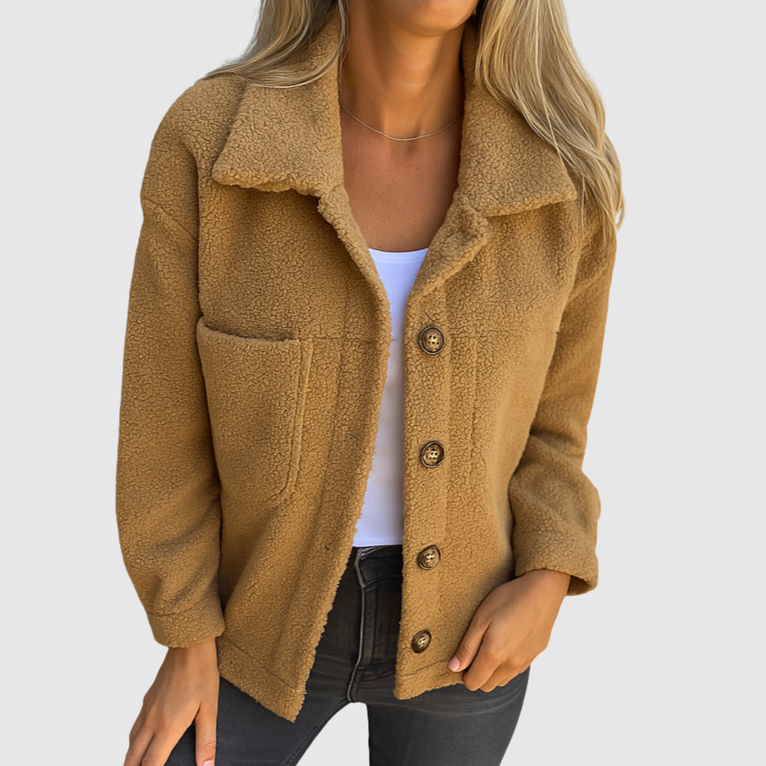 Jelena - Teddy bunda pro ženy s kapsami a knoflíky