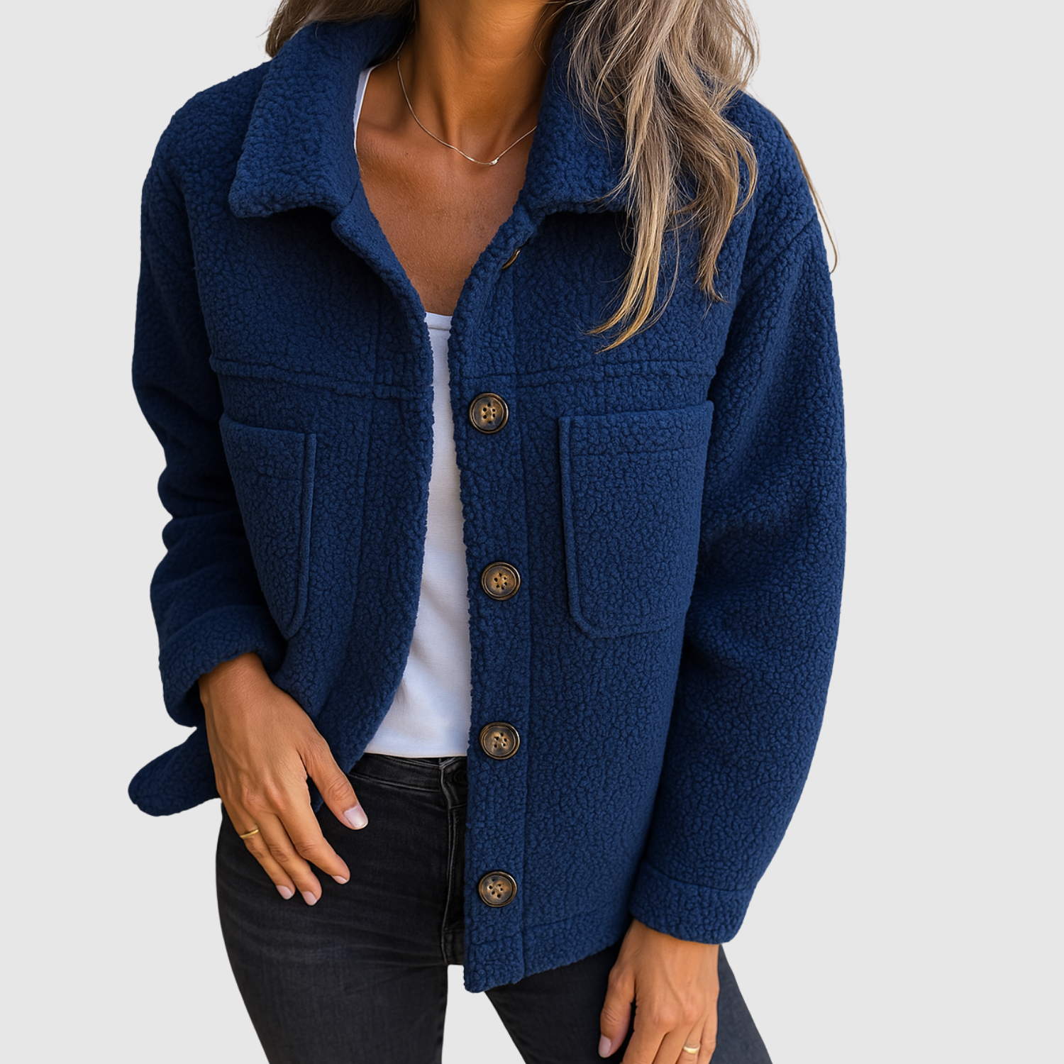 Jelena - Teddy bunda pro ženy s kapsami a knoflíky