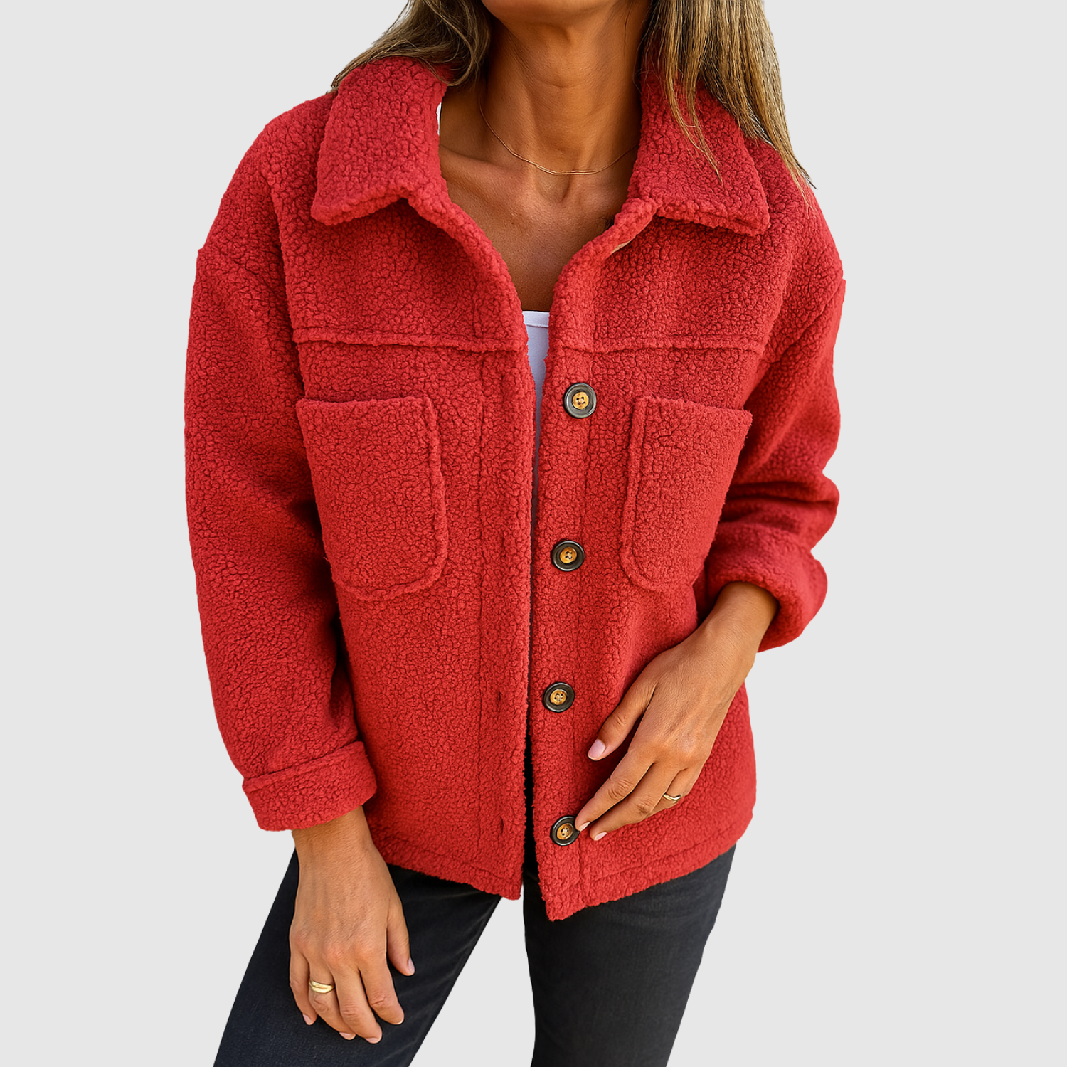 Jelena - Teddy bunda pro ženy s kapsami a knoflíky