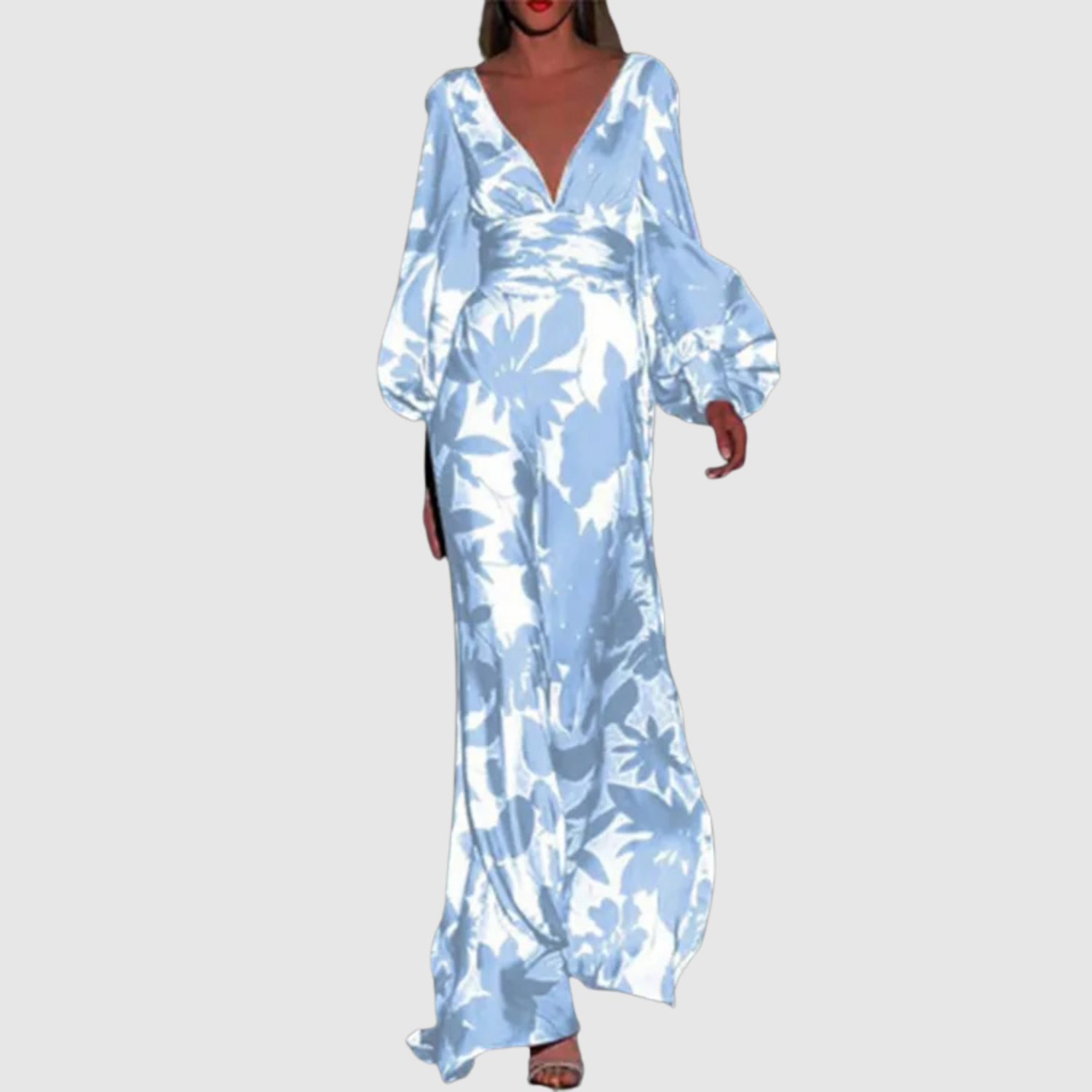 Eliška – Dlouhé šaty s tropickým potiskem a hlubokým V-dekoltem