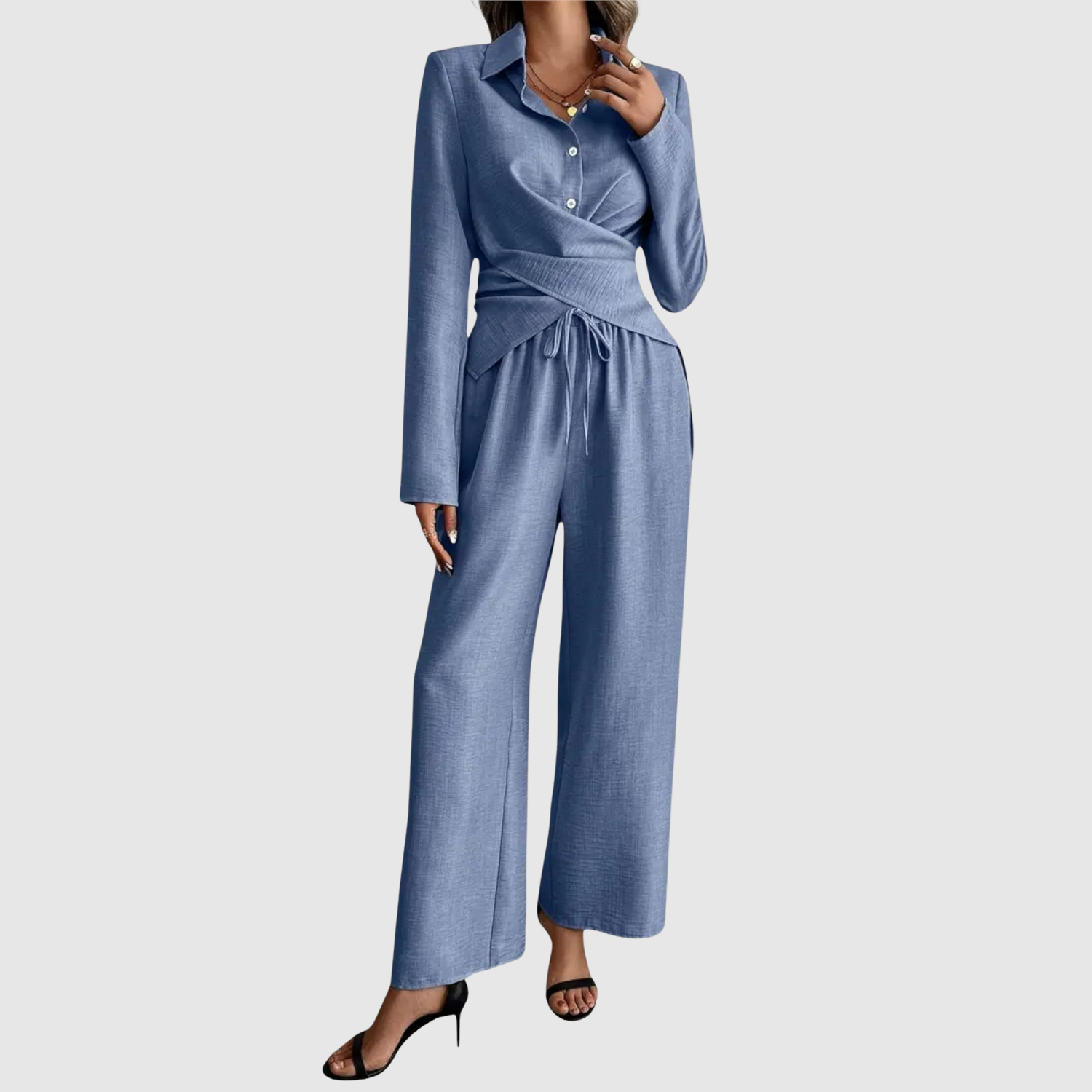 Natálie – Elegantní komplet s vázací blůzou a kalhotami