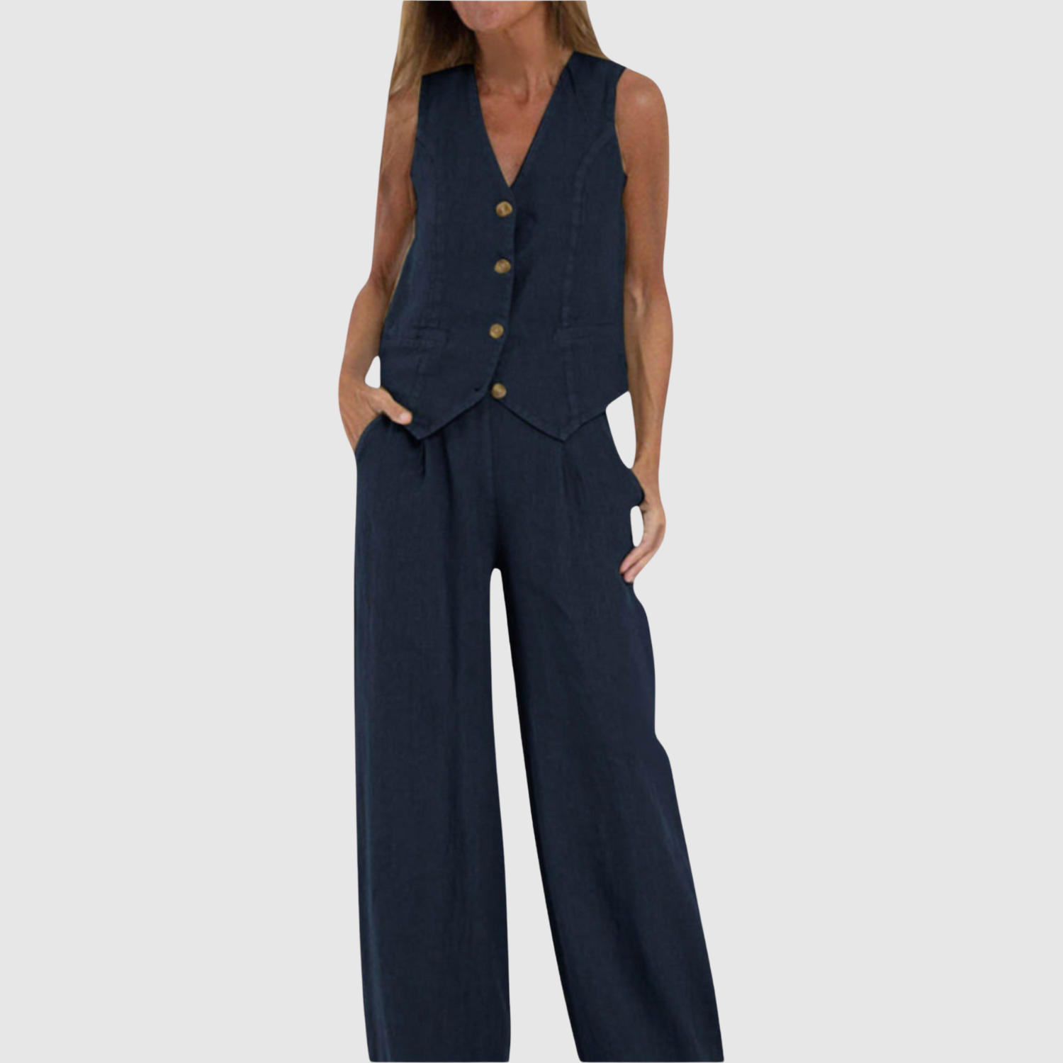 Natálie – Bezramenný komplet z overalu v lehkém materiálu