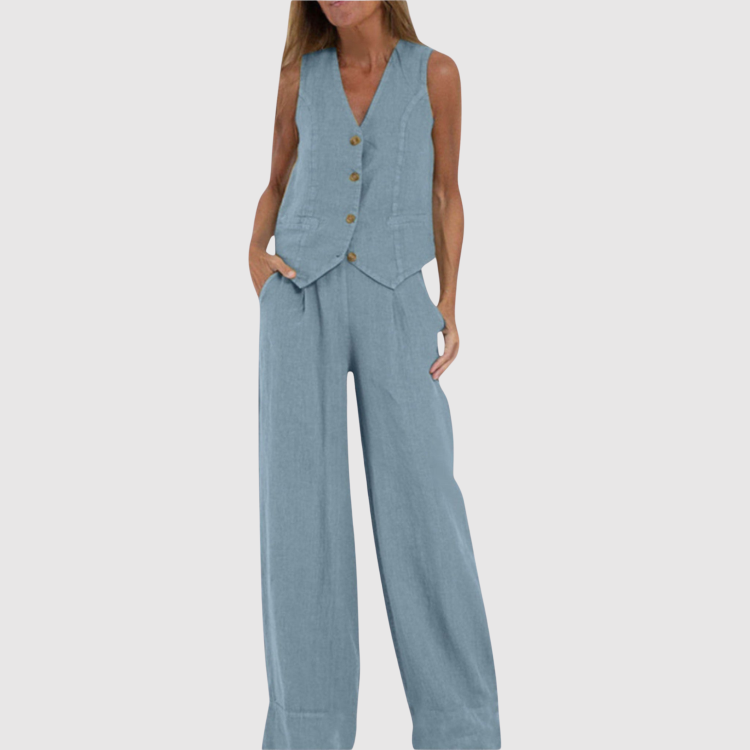 Natálie – Bezramenný komplet z overalu v lehkém materiálu