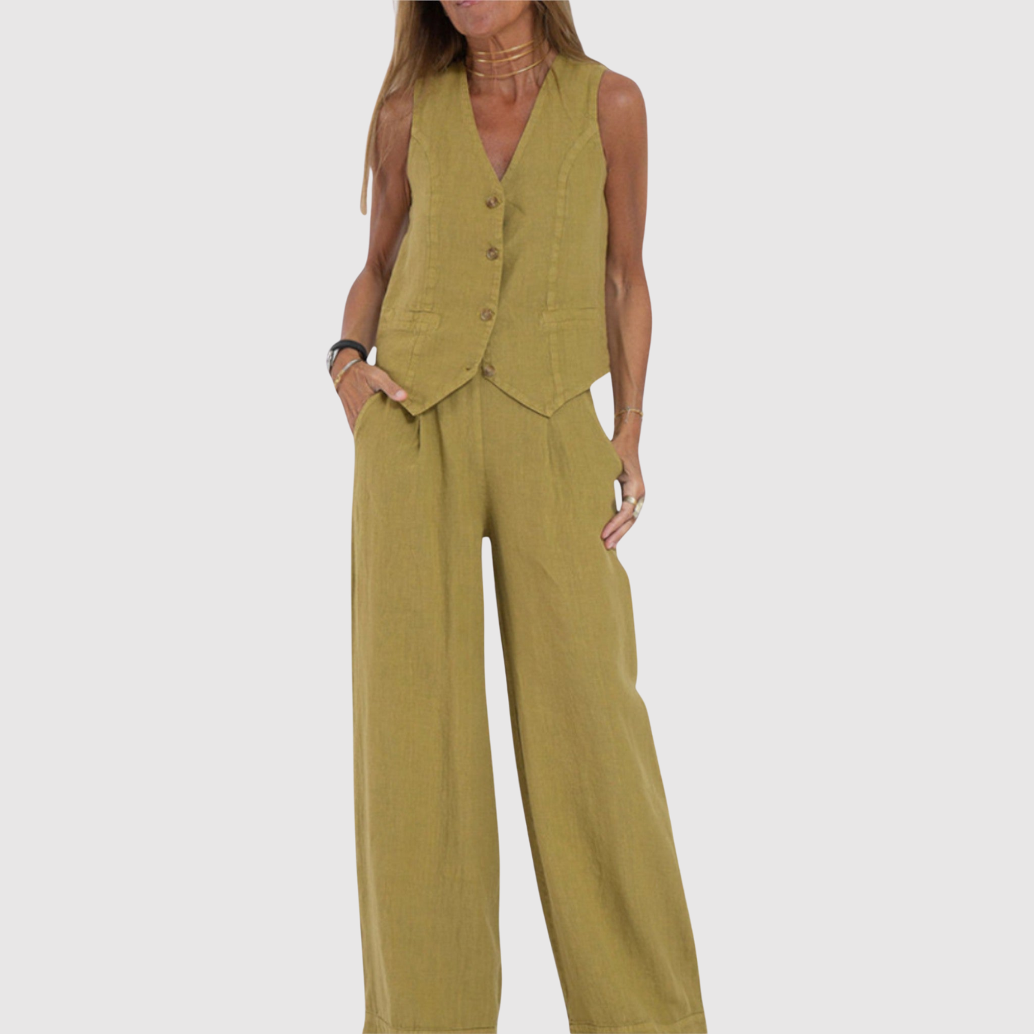 Natálie – Bezramenný komplet z overalu v lehkém materiálu