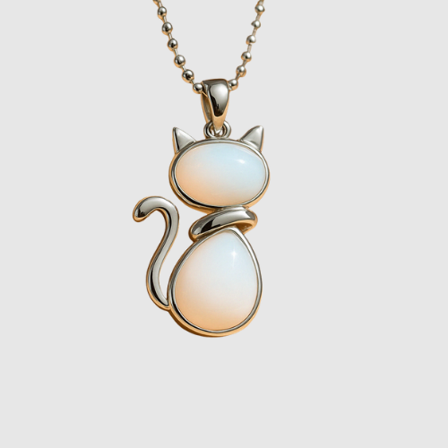 Amélie – Náhrdelník ve tvaru kočky s přírodním kamenem