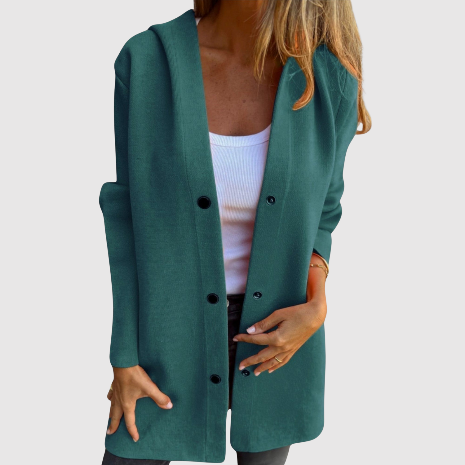 Jelena – Lehké sako s pleteným vzhledem a knoflíky