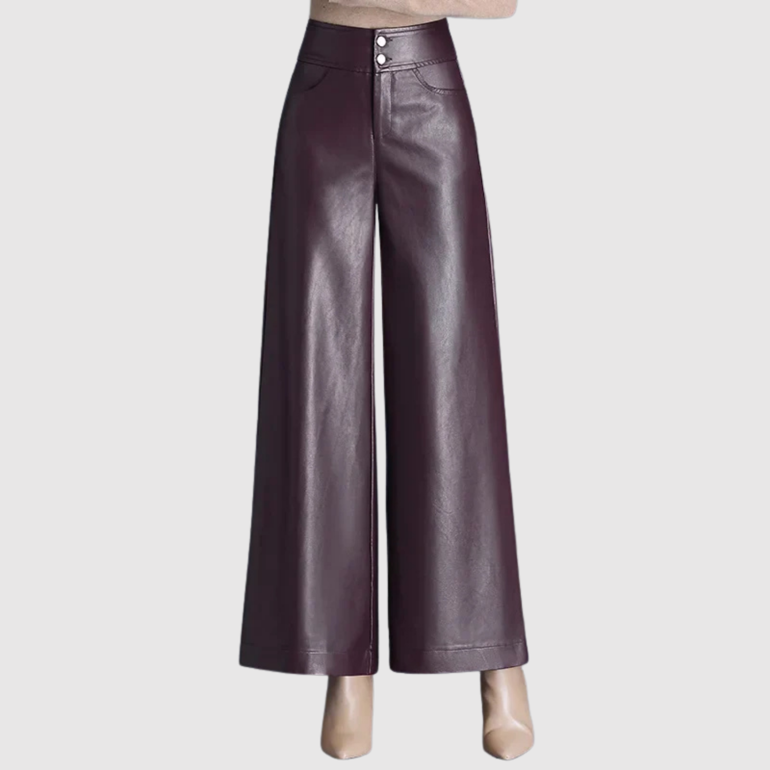 Mira – Kalhoty z koženého materiálu a širokého střihu