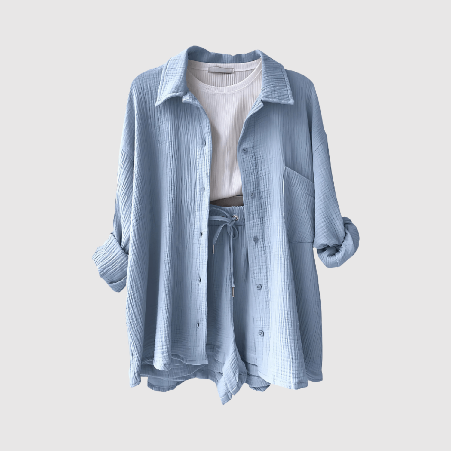 Natálie – Letní a stylový komplet s košilí a šortkami