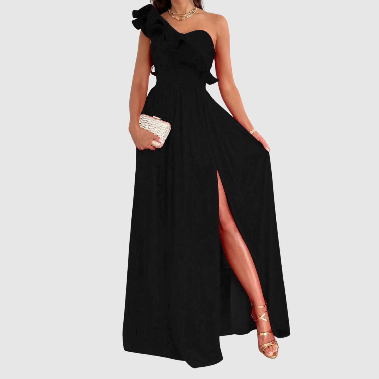 Eliška – Dlouhé šaty s mašlí a vysokým rozparkem