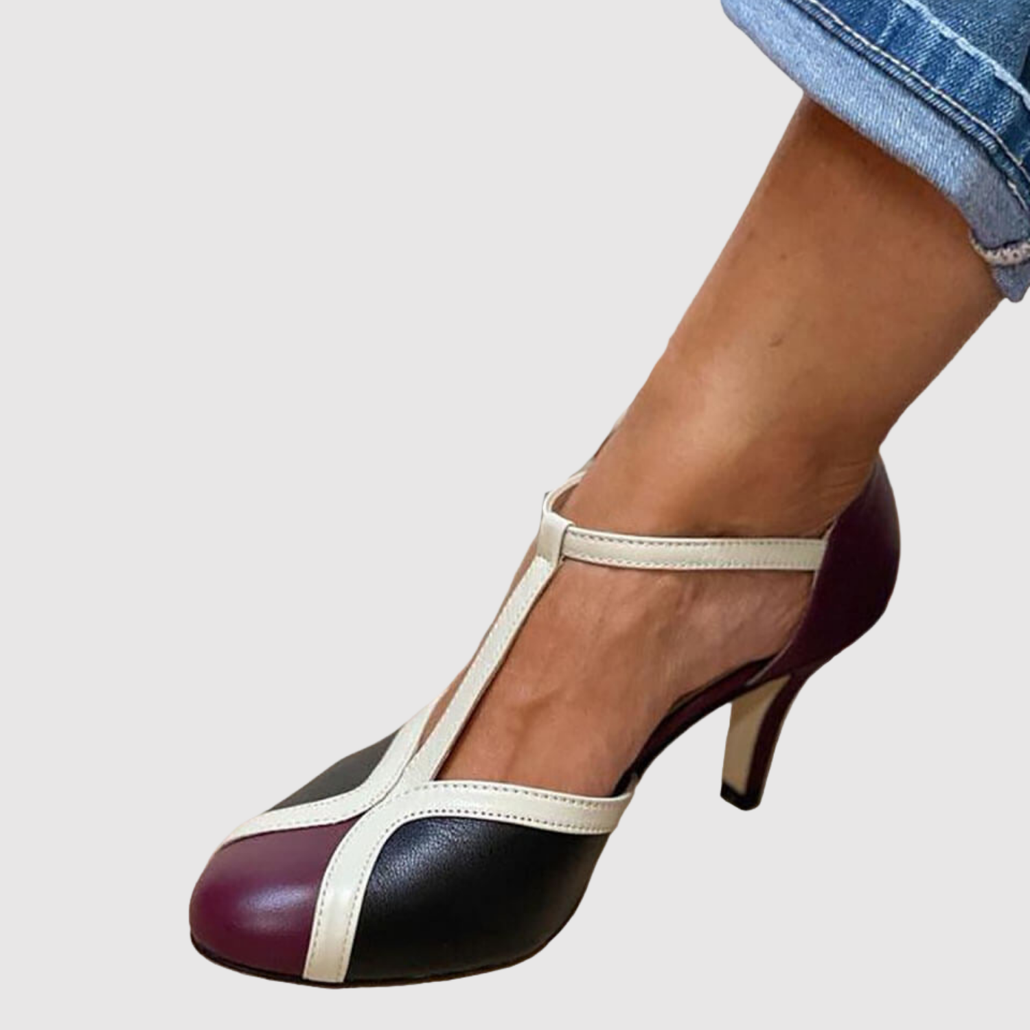 Teodora - Retro boty s T-páskem a ženskými detaily