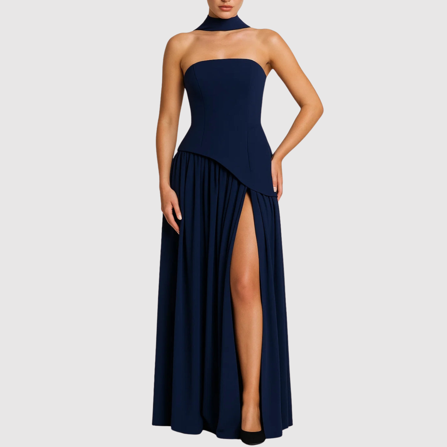 Eliška – Asymetrické elegantní šaty s vysokým rozparkem