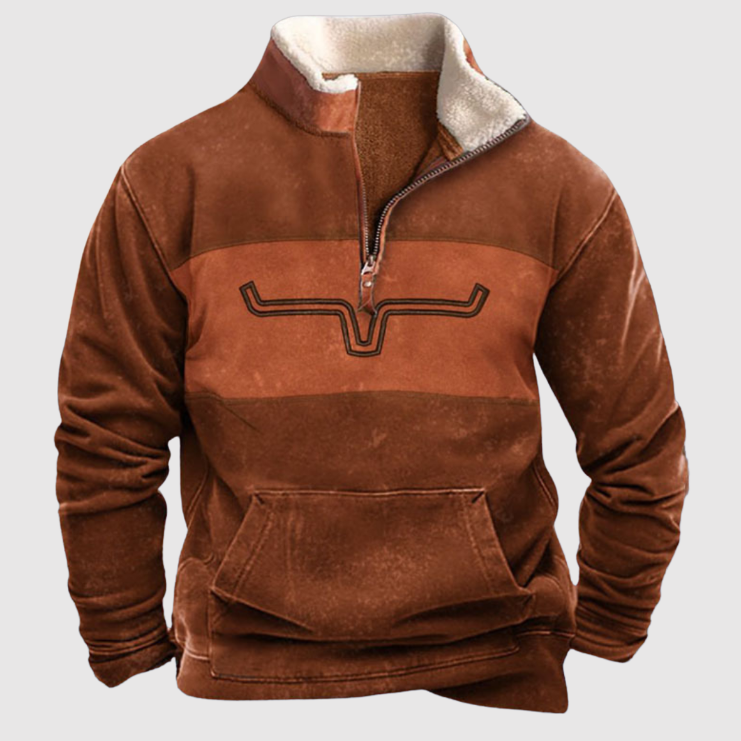 Daniel - Fleecová mikina s barevnými rukávy a půlzipem