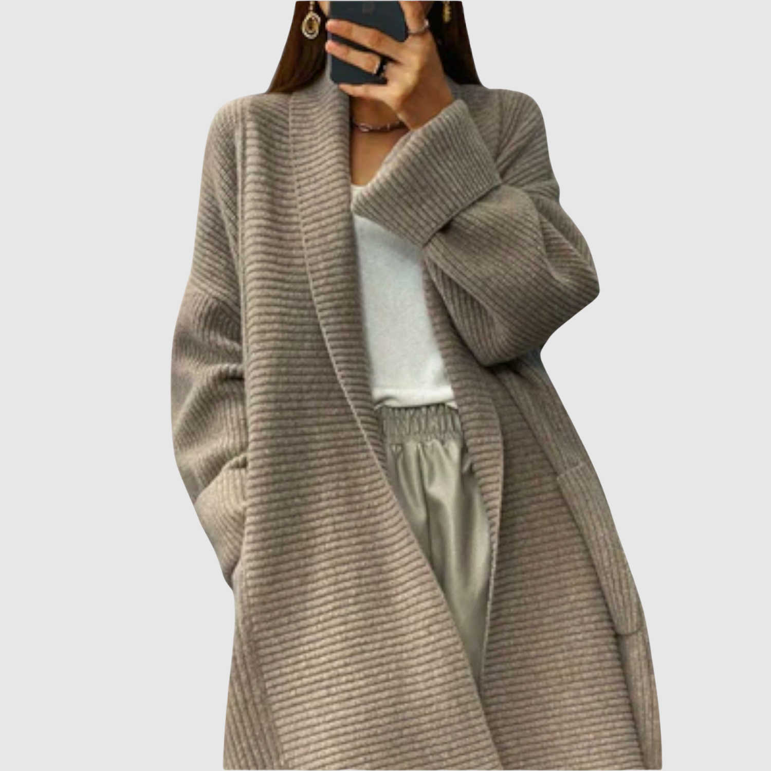 Nora – Dlouhý pletený kardigan s teplými rukávy