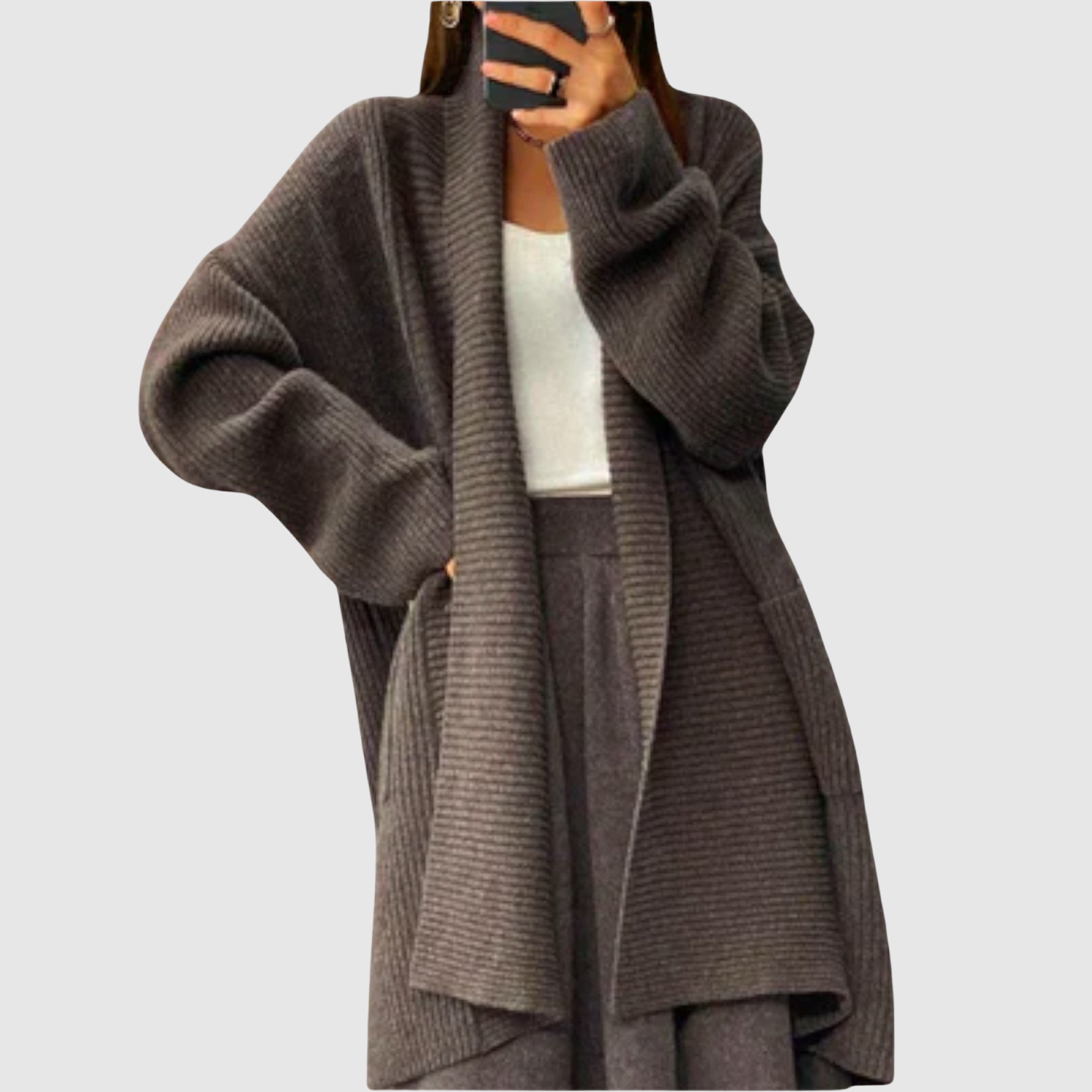 Nora – Dlouhý pletený kardigan s teplými rukávy
