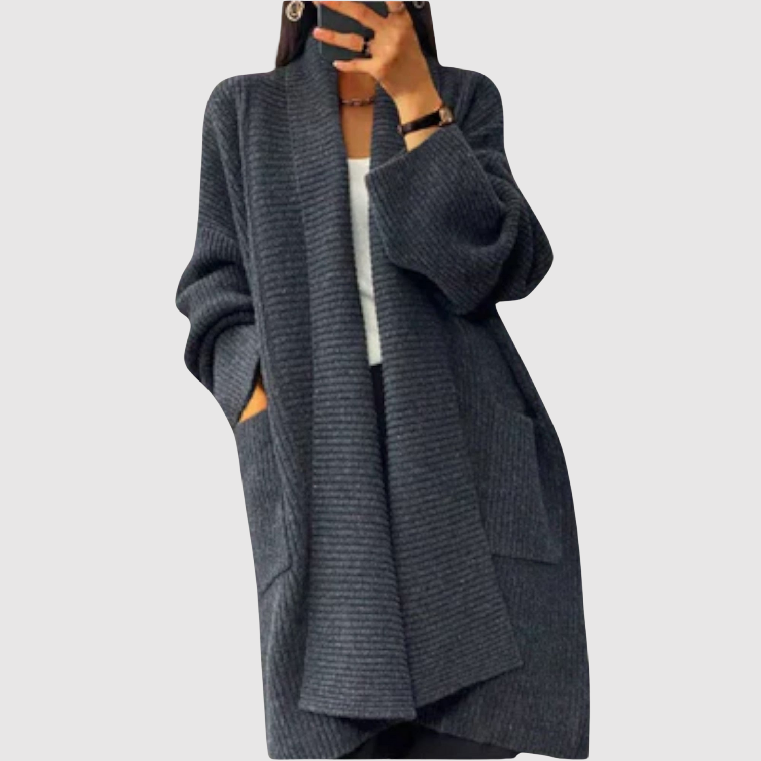 Nora – Dlouhý pletený kardigan s teplými rukávy