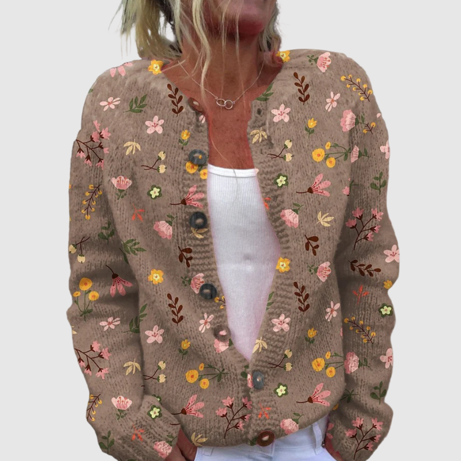 Nora – Kardigan s květinovým potiskem a knoflíky