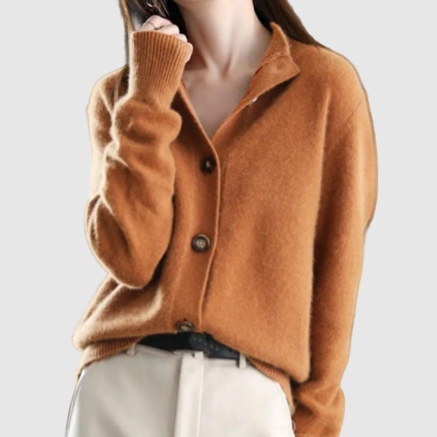 Nora – Elegantní kardigan s límcem a knoflíky