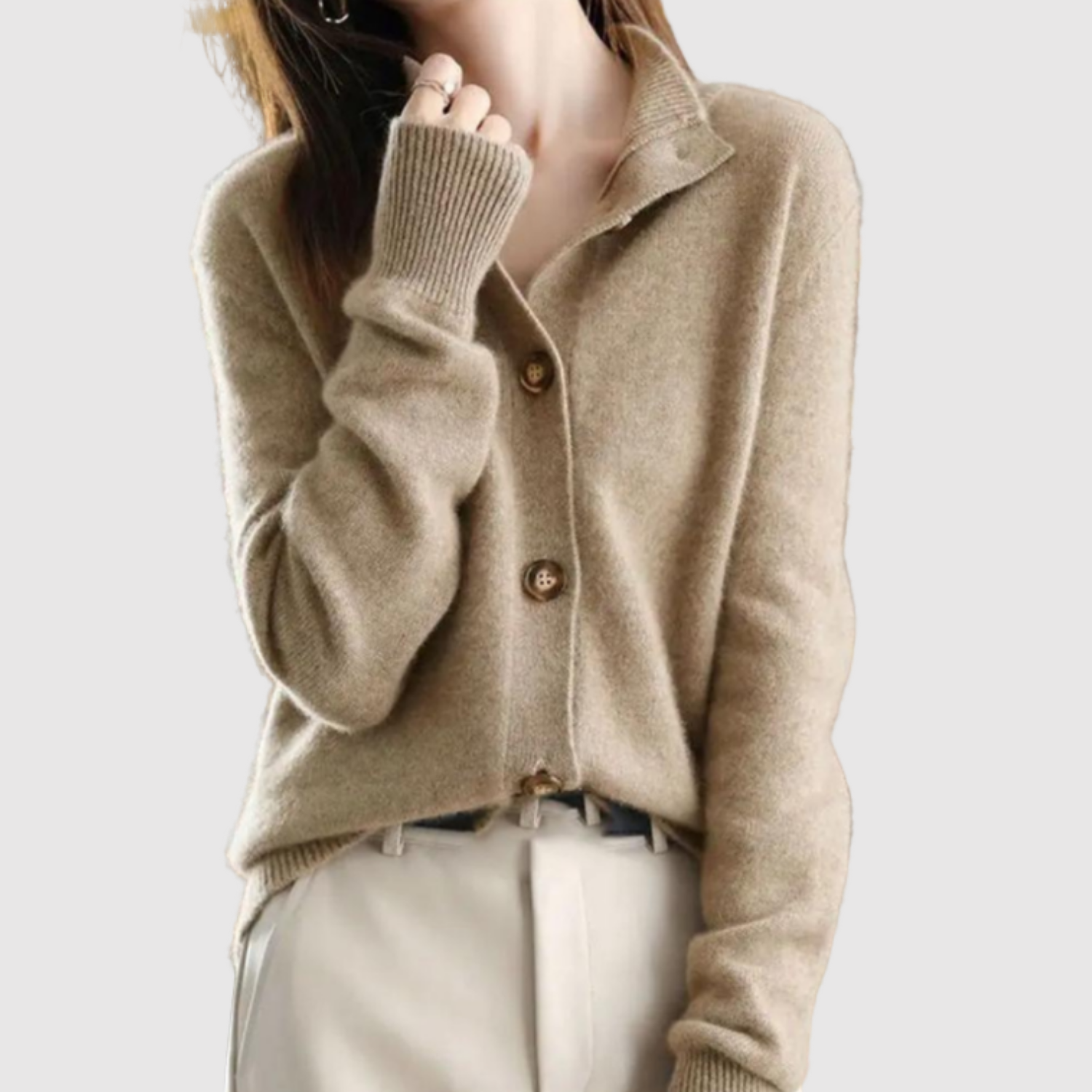 Nora – Elegantní kardigan s límcem a knoflíky
