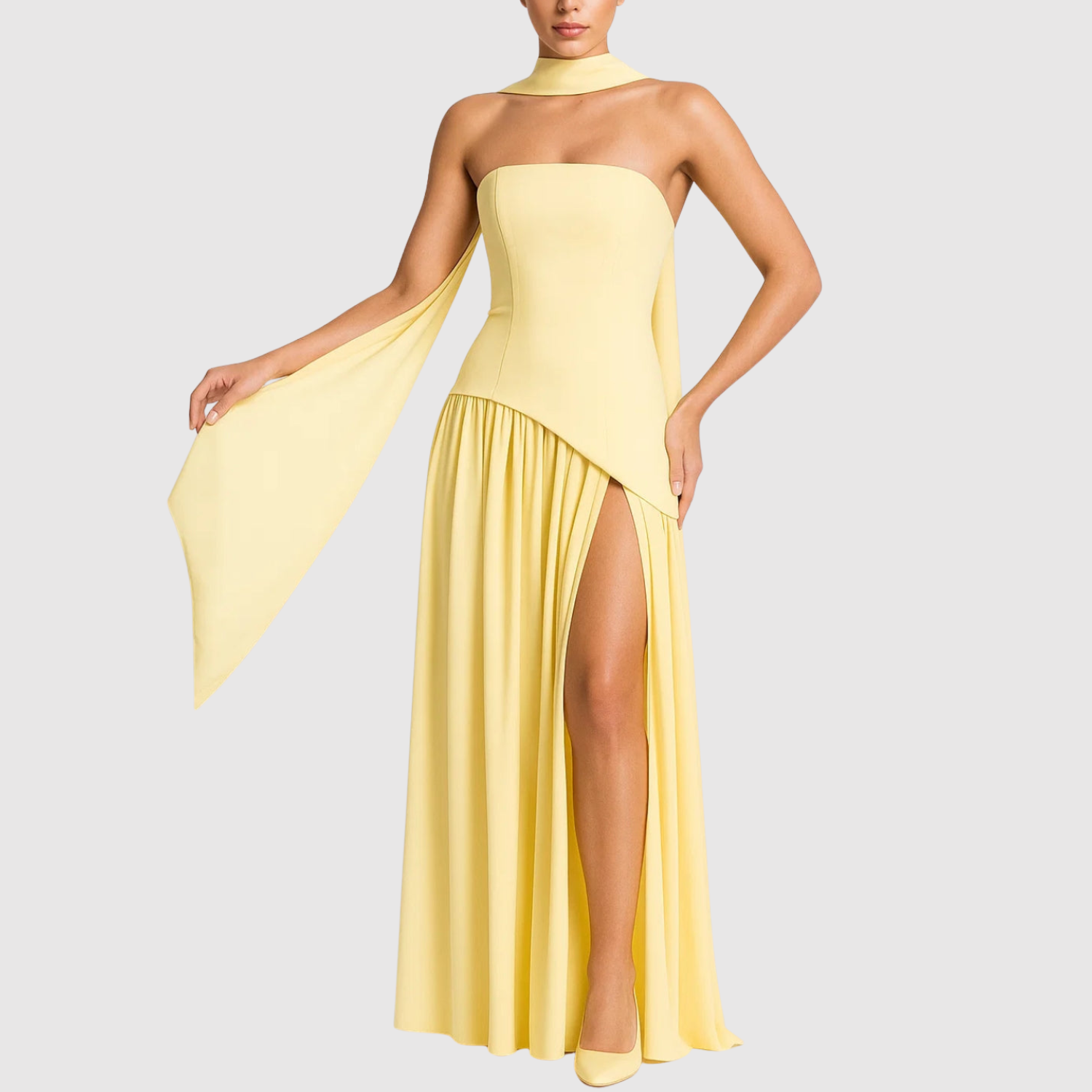 Eliška – Asymetrické elegantní šaty s vysokým rozparkem