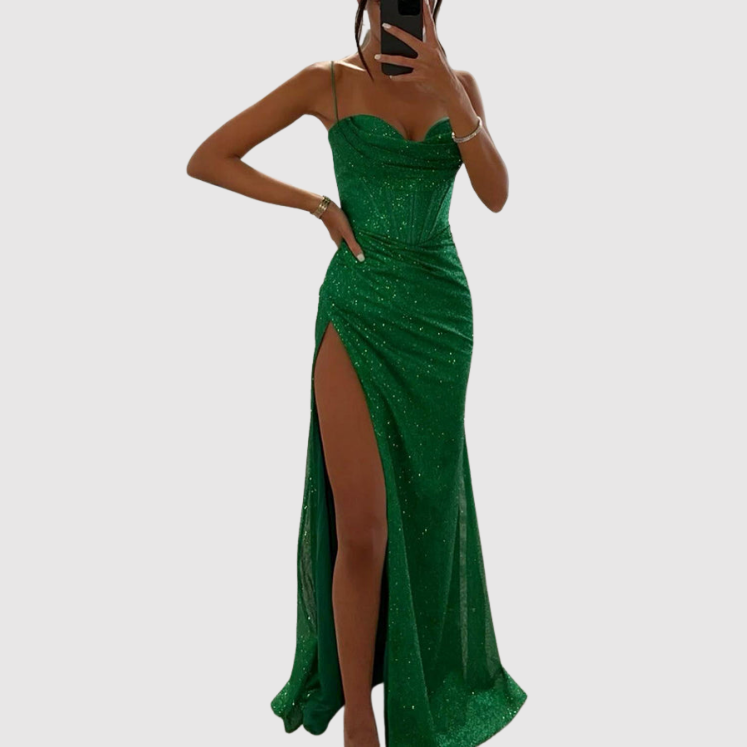 Eliška – Dlouhé večerní šaty s vysokým rozparkem a třpytivými detaily