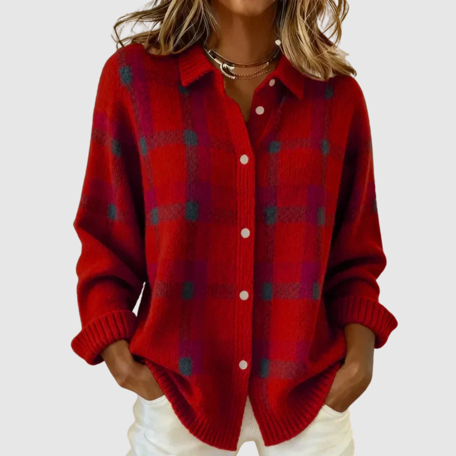 Nora – Retro svetr s kontrastními čtverci