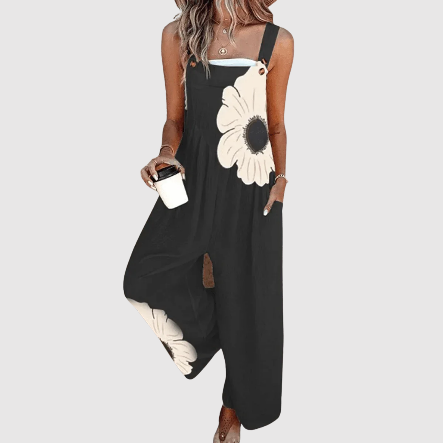 Natálie – Květinový overal s širokými nohavicemi