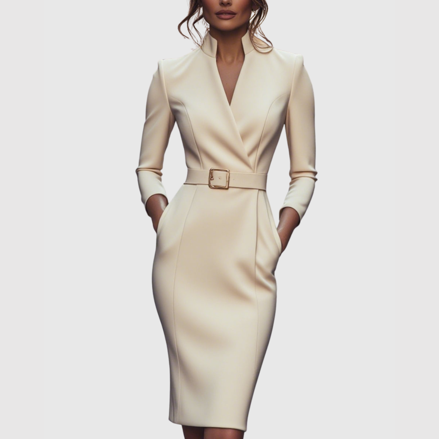 Eliška – Elegantní šaty s páskem a výstřihem do V