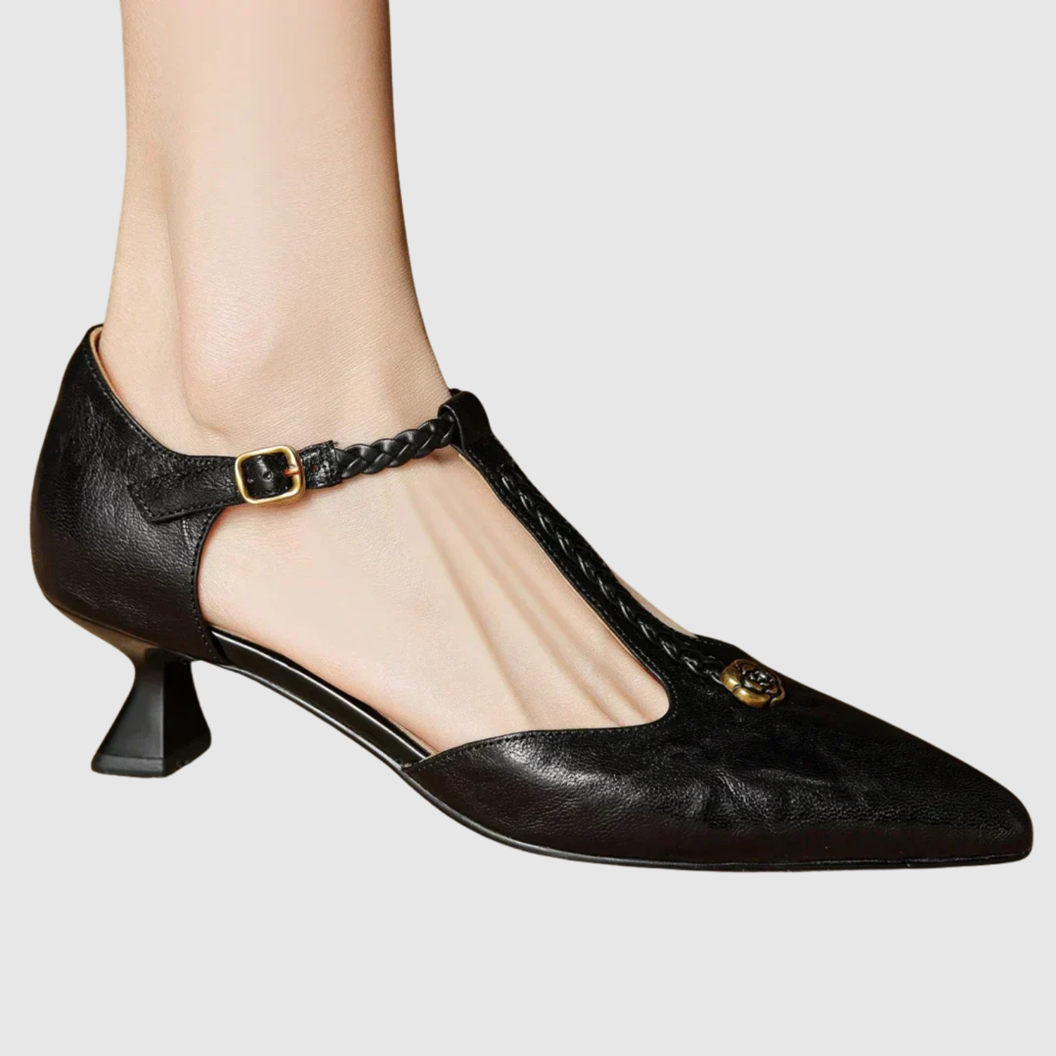 Greta – Vintage boty s T-páskem a špičatou špičkou