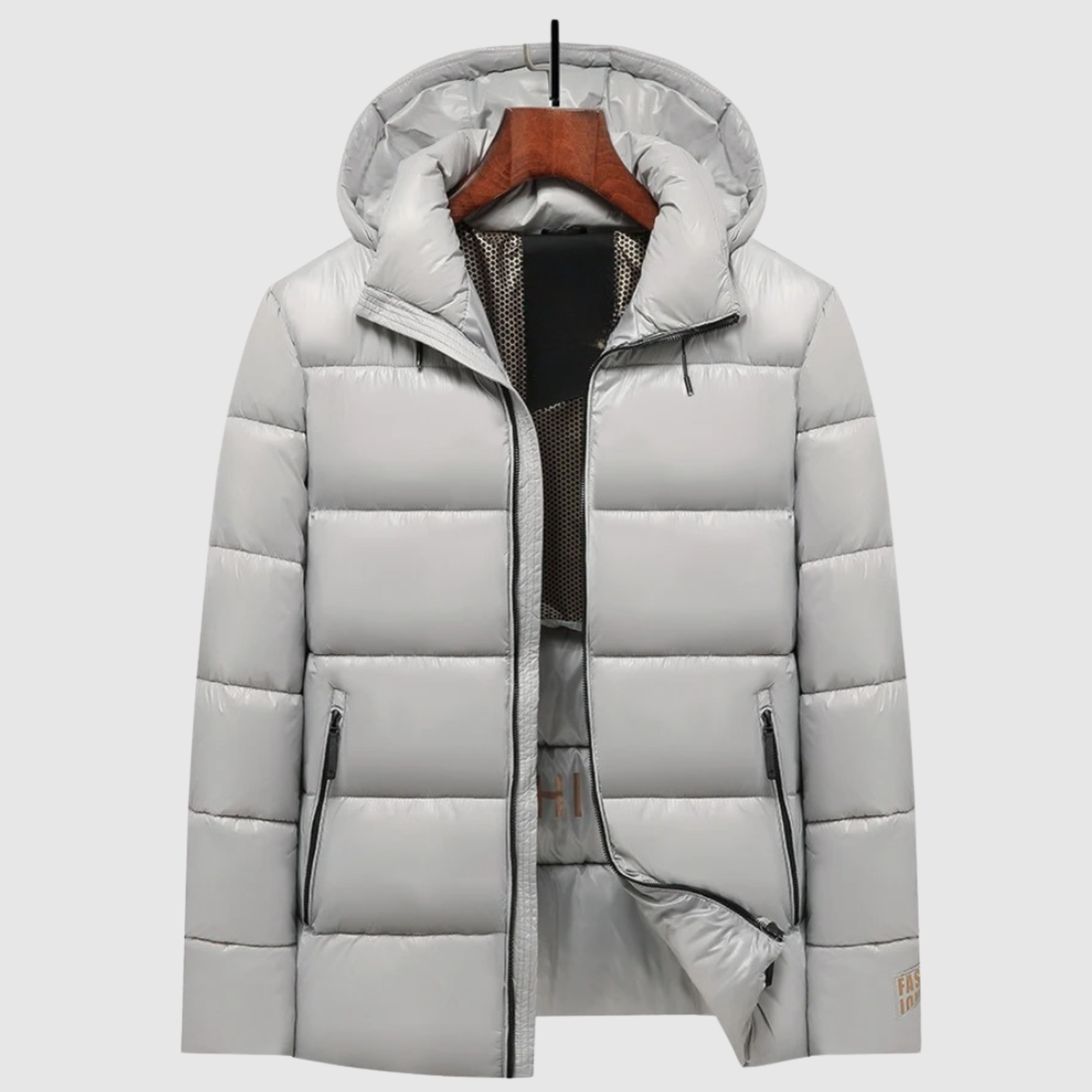 Marek – Lesklá péřová bunda s kapucí