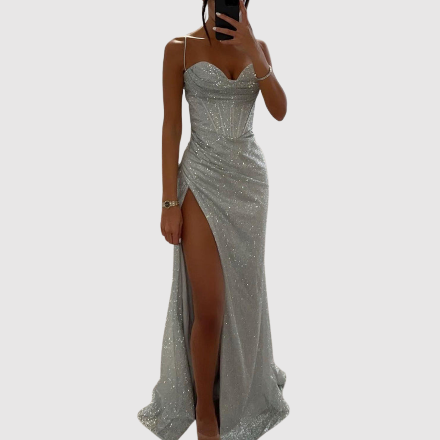 Eliška – Dlouhé večerní šaty s vysokým rozparkem a třpytivými detaily