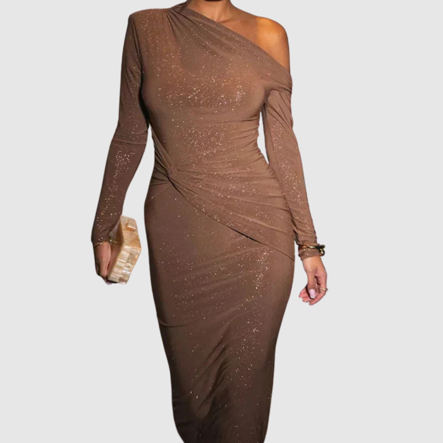 Eliška - Jednoramenné elegantní šaty s leskem