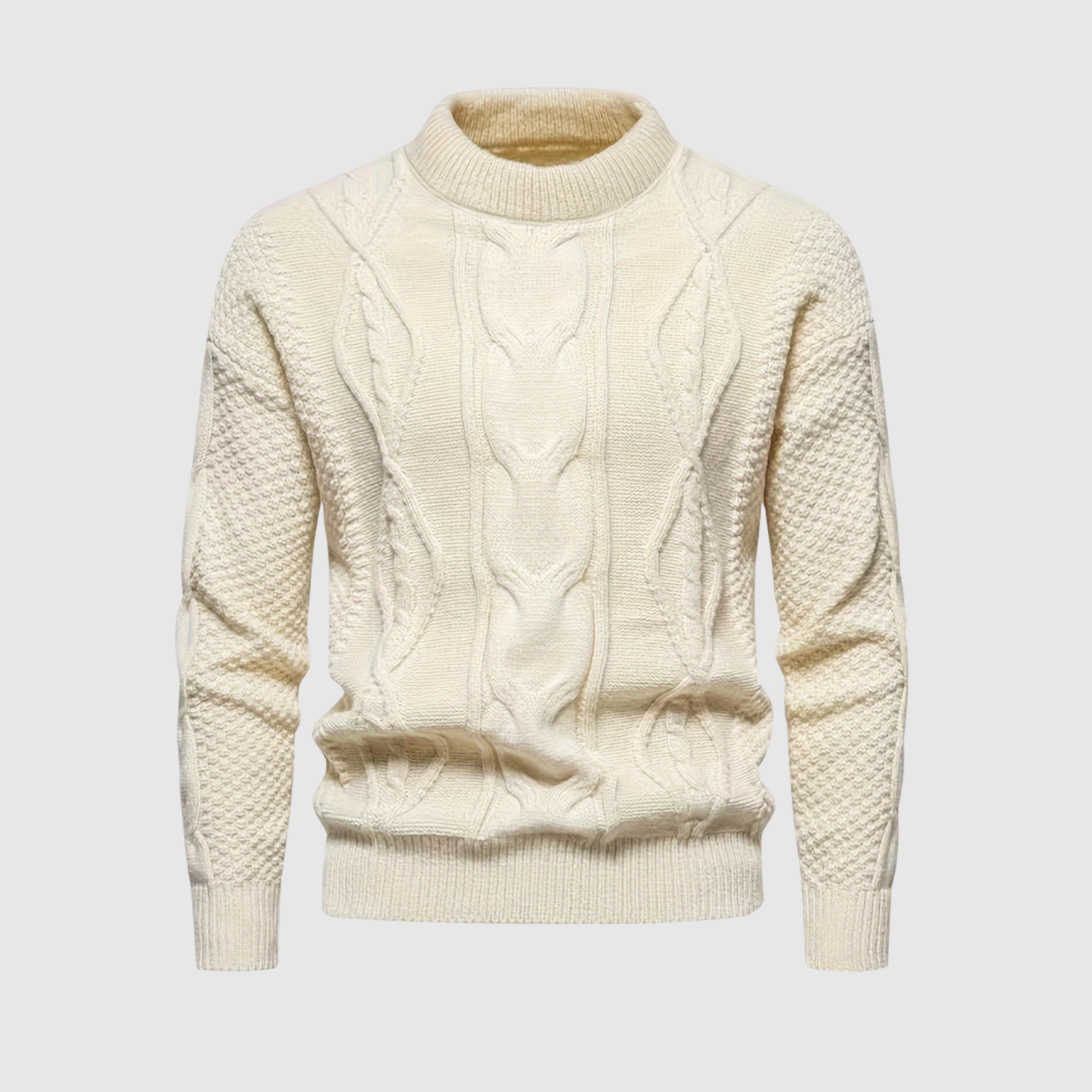 Daniel – Světlý svetr s kabelovým pletením v klasickém designu