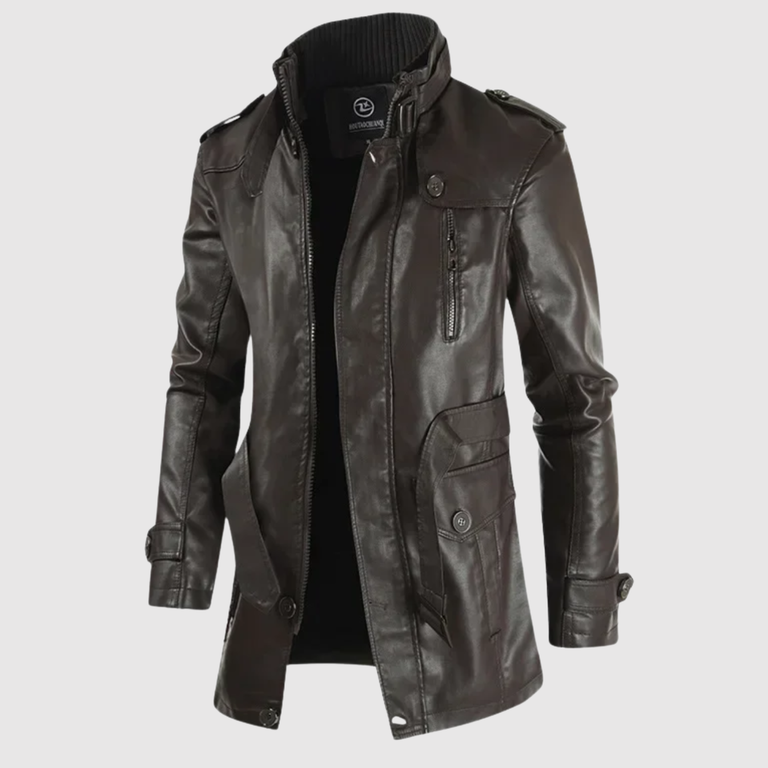 Dorian – Dlouhá kožená bunda s vysokým límcem