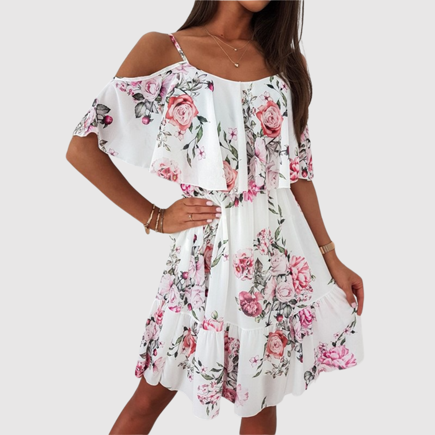 Eliška – Šaty bez ramínek s květinami