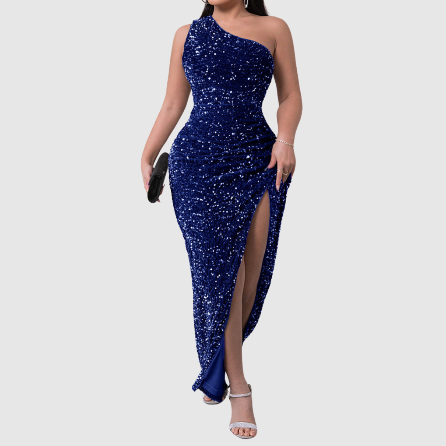 Eliška – Lesklé večerní šaty s rozparkem