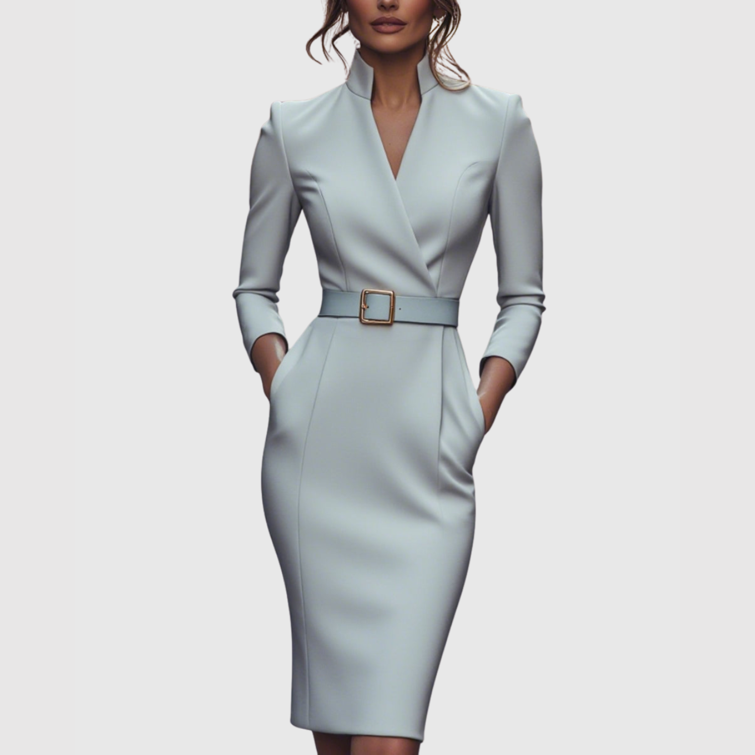 Eliška – Elegantní šaty s páskem a výstřihem do V