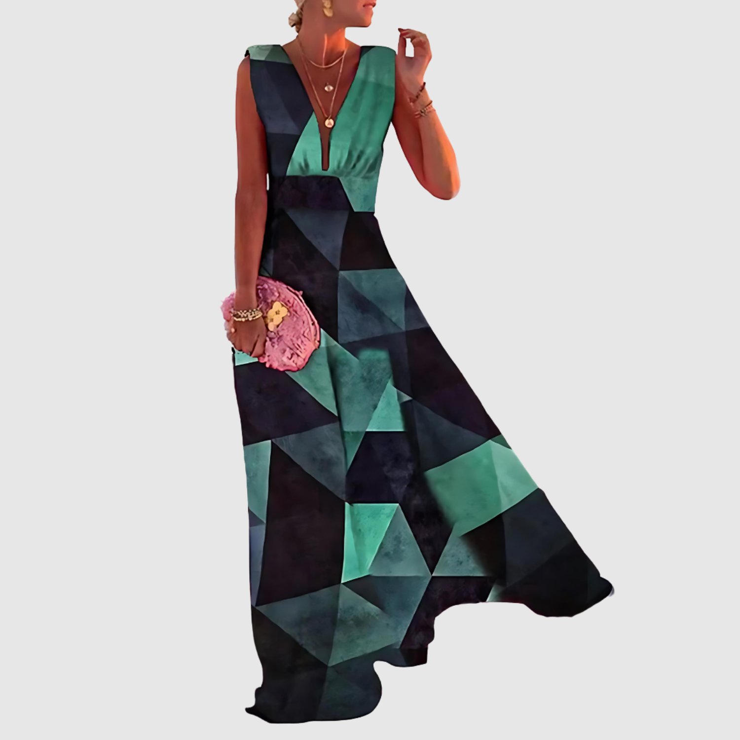 Eliška – Dlouhé šaty s V-výstřihem a potiskem