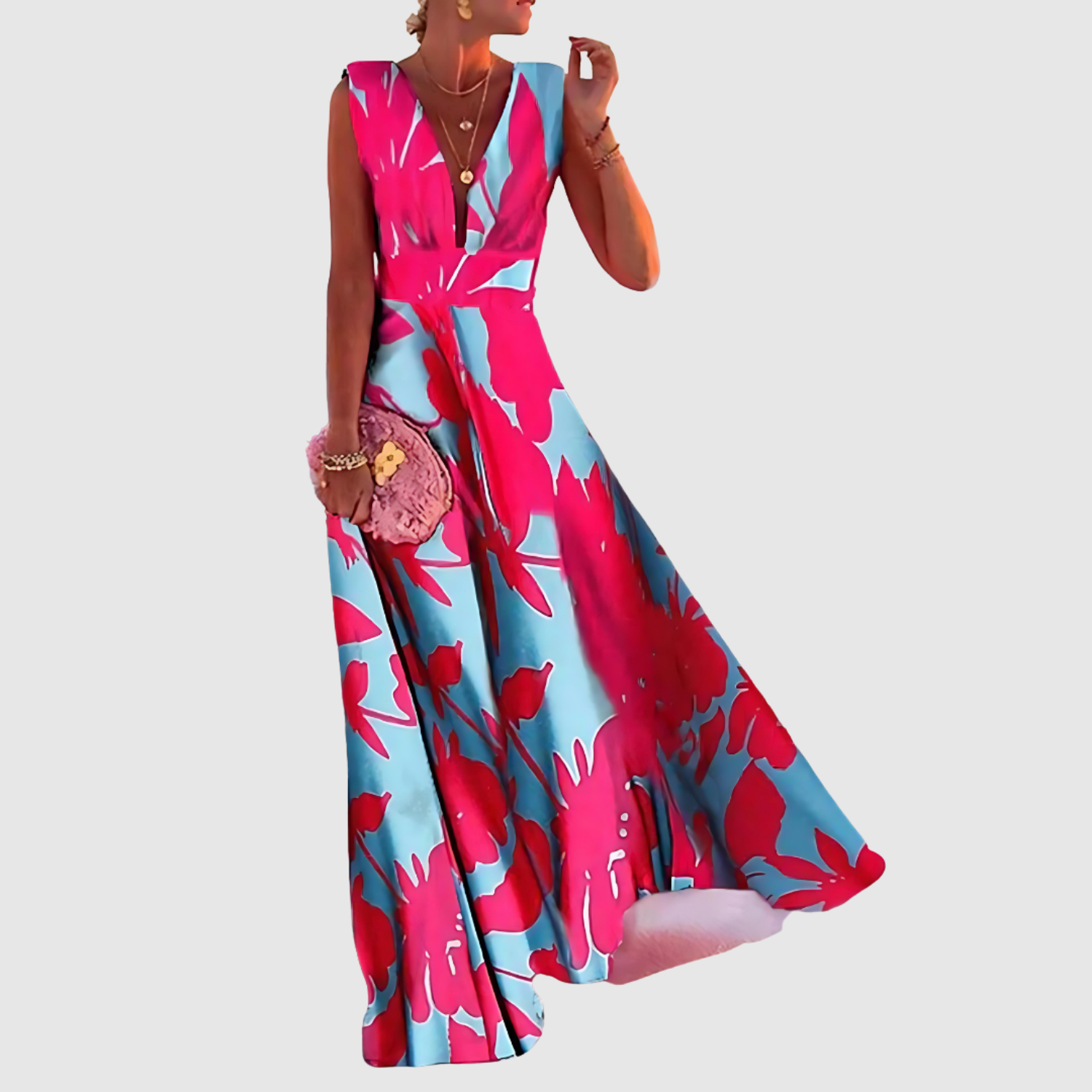 Eliška – Dlouhé šaty s V-výstřihem a potiskem