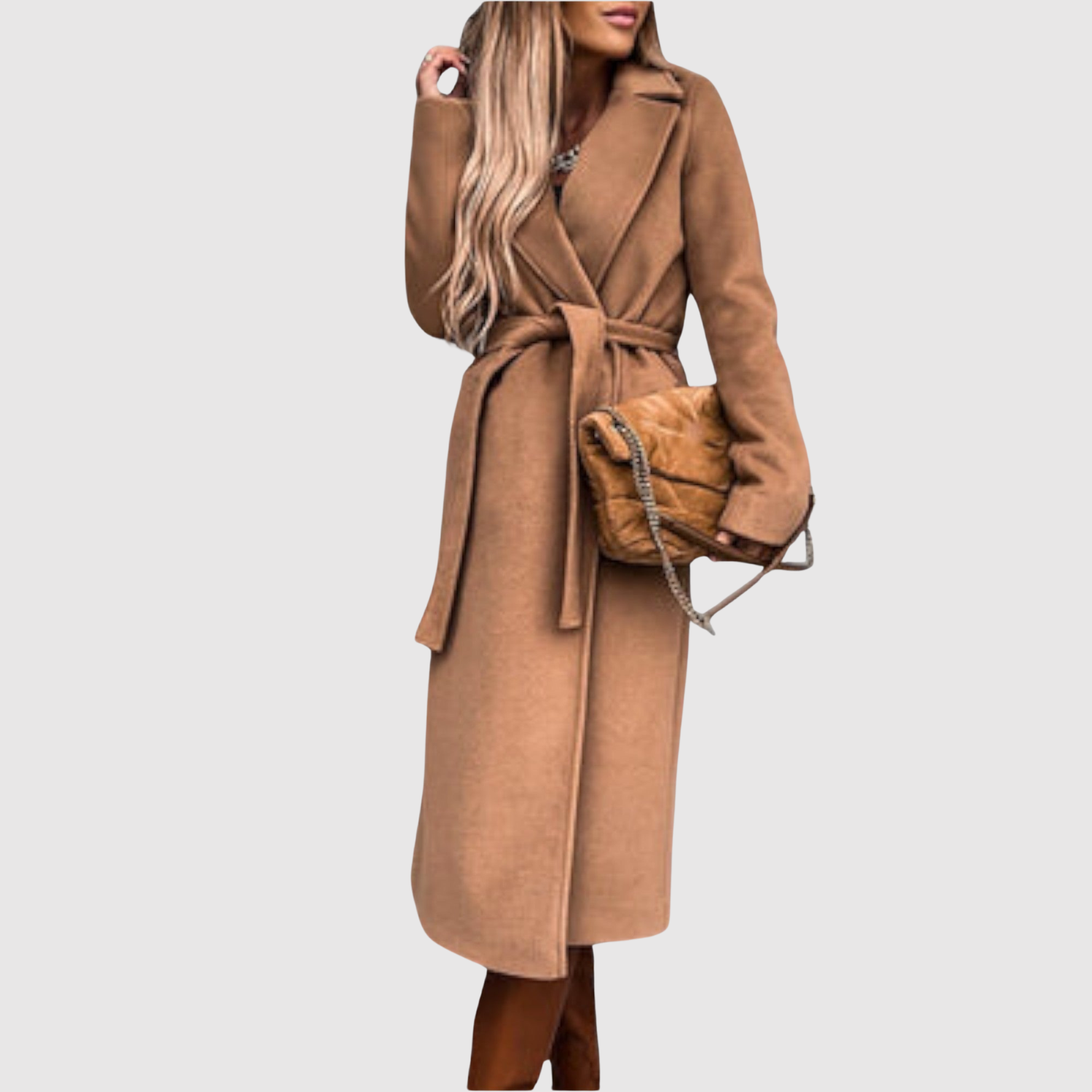 Jelena – Vlněný kabát s páskem a minimalistickým designem