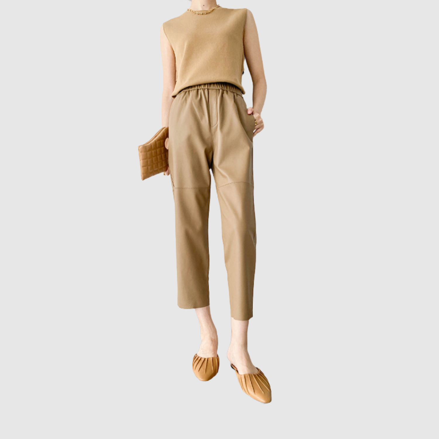 Mira – Kalhoty z koženého materiálu s elastickým pasem