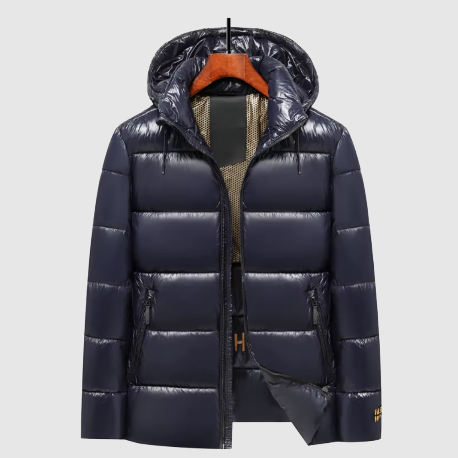 Marek – Lesklá péřová bunda s kapucí