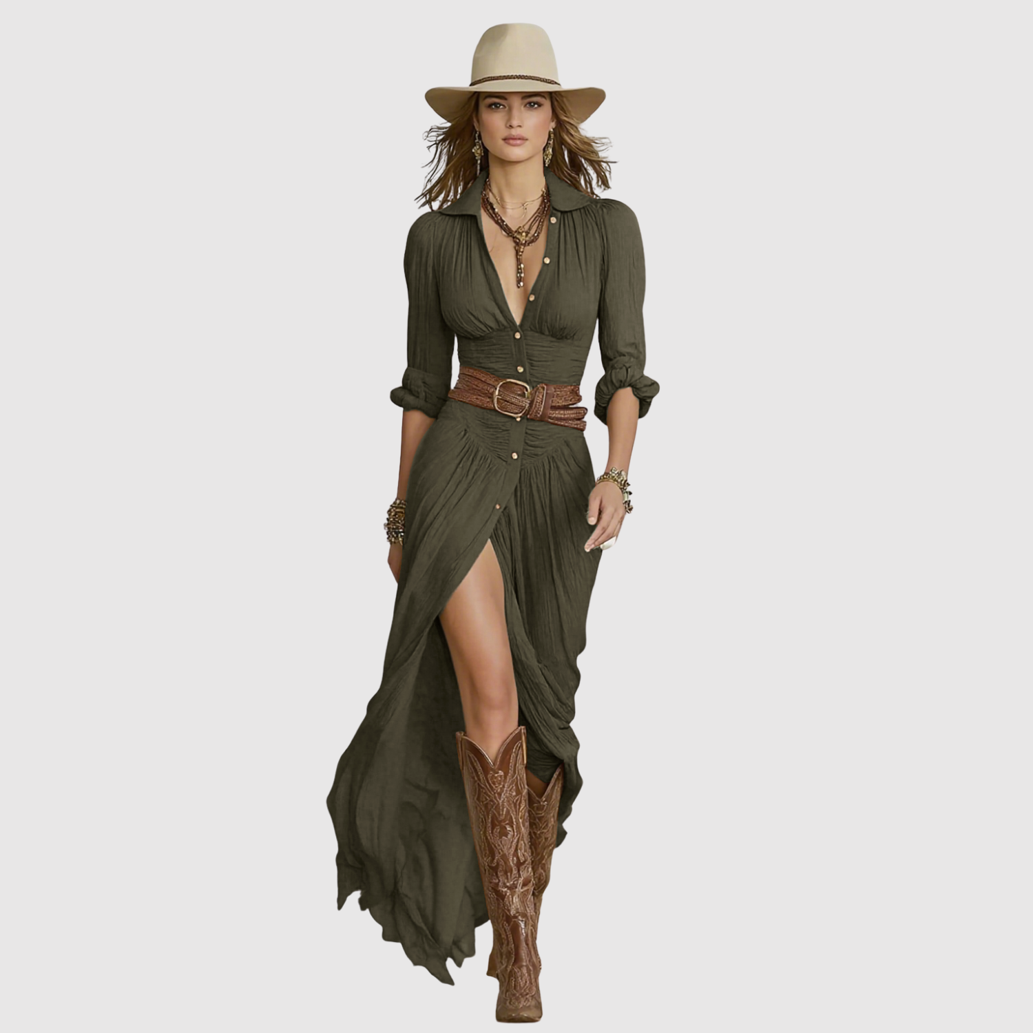 Eliška - Bohémské maxi šaty s páskem