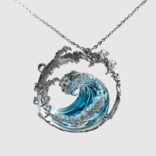 Amélie – Náhrdelník „Mořská vlna“ s průhledným modrým emailem