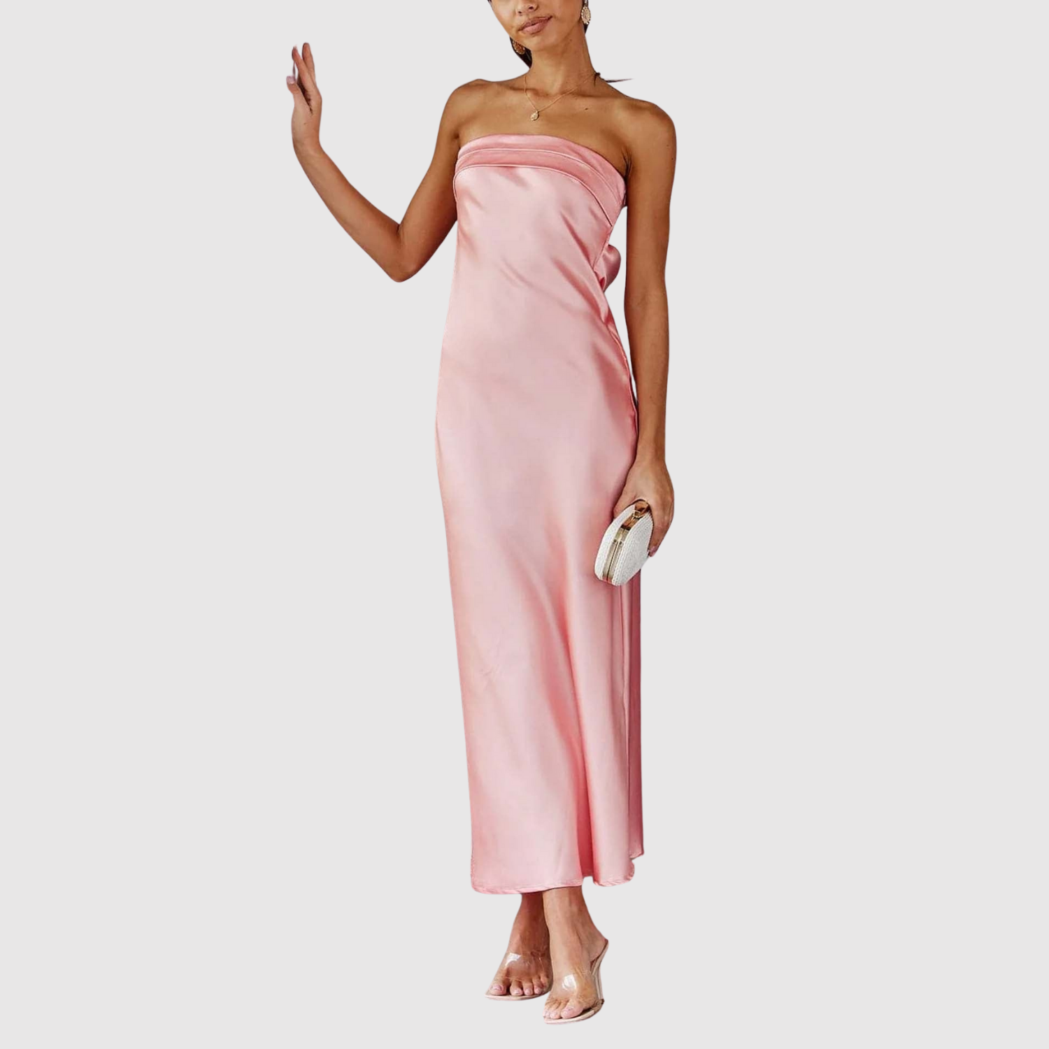 Eliška – Dlouhé šaty bez ramínek se saténovým vzhledem