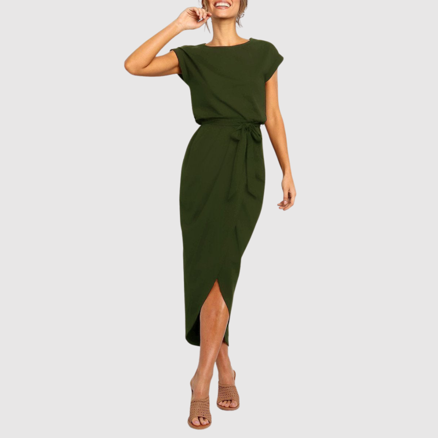 Eliška – Elegantní šaty s páskem a rozparkem