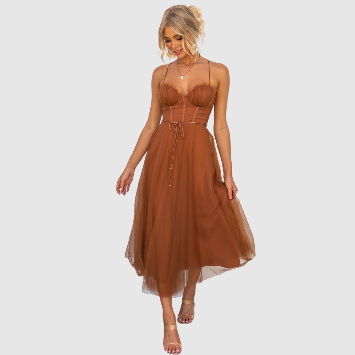 Eliška – Bezproblémové midi šaty z tylu s objemem